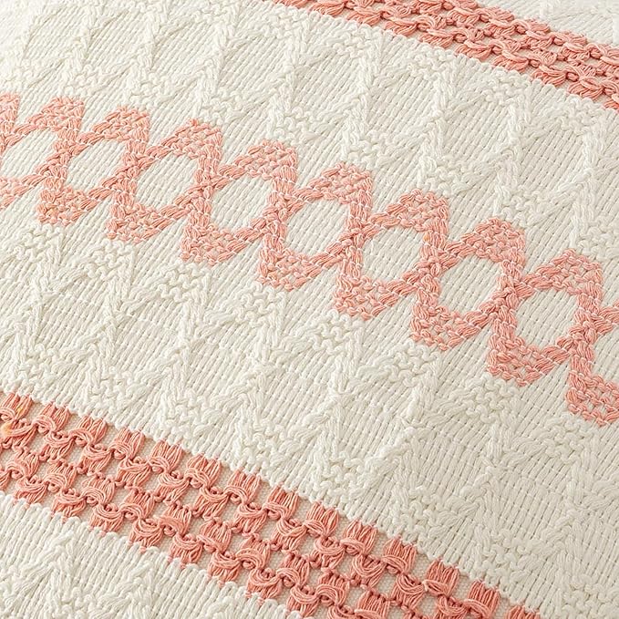 MIULEE Set of 2 Coral Red Boho Decorative Lumbar Pillow Covers 12x20 Inch Farmhouse Rustic Couch Throw Pillows Modern Summer Cushion Covers Retro Cute Macrame Woven Home Decor for Bed Sofa Chair