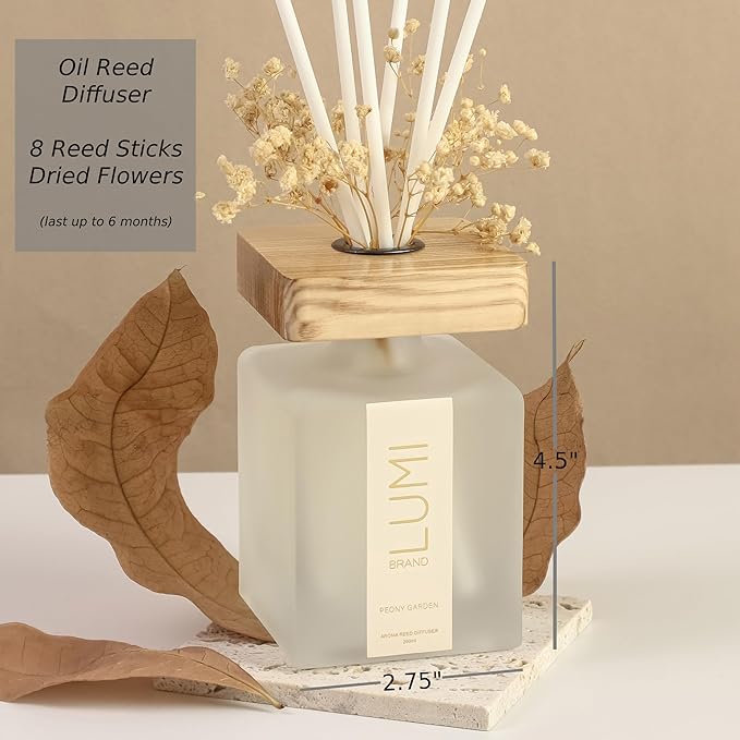 Luxury Aroma Gift Set | Peony Garden | Reed Diffuser (200ml), Wood Wick Soy Candle (200g), Room Spray (50ml) | Includes Dried Flowers & 8 Reeds | Home Fragrance Gift for Women & Home Décor