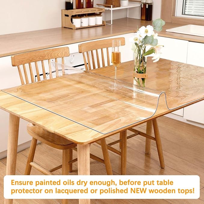 Clear Table Protector 40 x 92 Inch Thick Plastic Table Cover Protector Waterproof PVC Clear Tablecloth Protector Pad Vinyl Desk Top Protector Mat for Wood Coffee Glass End Sofa Side Dining Room Table
