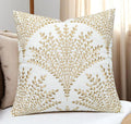 Rohan Leaves Embroiderd Decorative Square Accent Throw Pillow Cover - Sofa, Chair, Couch, Bedroom, Living Room, Farmhouse Home Decor - 20x20 Inches, Ivory