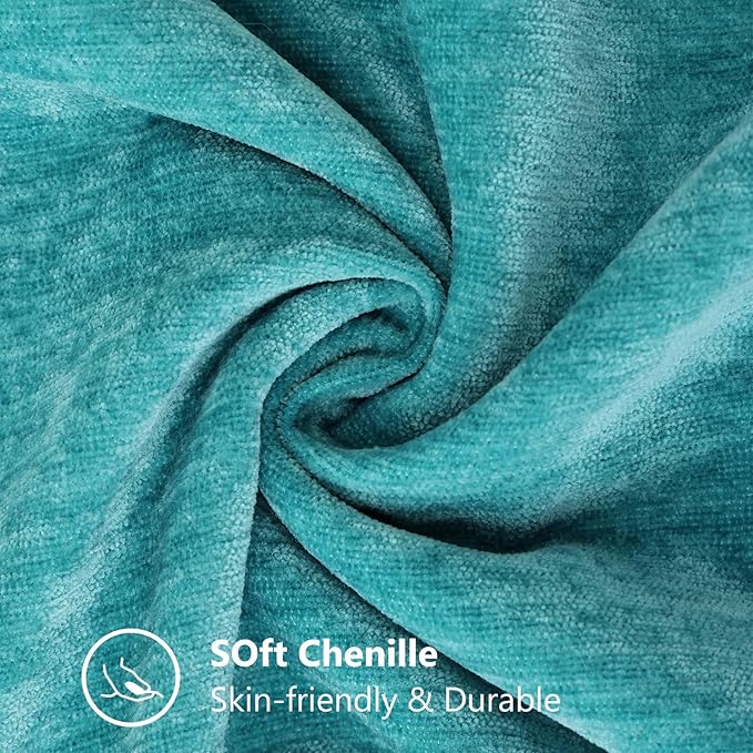 decorUhome Chenille Soft Throw Pillow Covers 26x26 Set of 2, Farmhouse Velvet Neutral Decorative Euro Pillow Covers with Stitched Edge for Couch Sofa Bed Home Decor, Turquoise