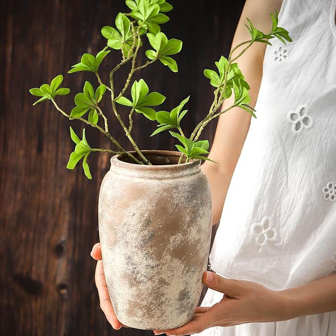 Ceramic Rustic Vase, 8.2 Inch Farmhouse Flower Vase, Christmas Decorative Vintage Vase Boho Decor for Home Decor, Living Room, Entryway, Holiday Wedding New Year Gifts