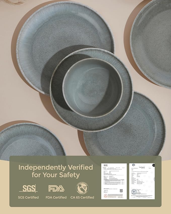 16 Piece Double Bowl Dinnerware Sets, Stain Resistant Dish Set with Pasta Bowls, Easy Cleaning Dishes, Multi-Functional Plate and Bowl, Stack Compactly Plate Set, Service for 4