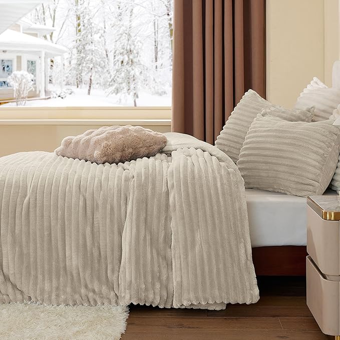 BEDELITE Fleece Twin Comforter Set -Super Soft & Warm Fluffy Linen Bedding, Luxury Fuzzy Heavy Bed Set for Winter with 1 Pillow case
