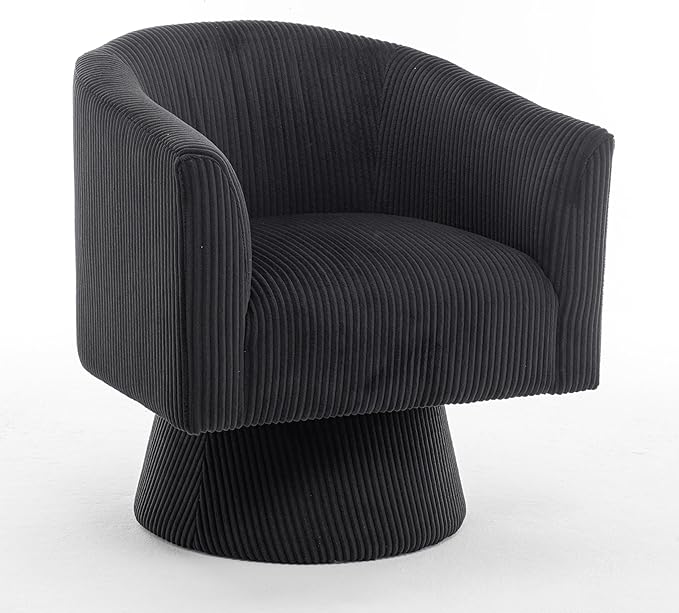 Swivel Accent Chair, Modern 360° Barrel Chair, Corduroy Upholstered Single Sofa for Living Room, Bedroom(Black)