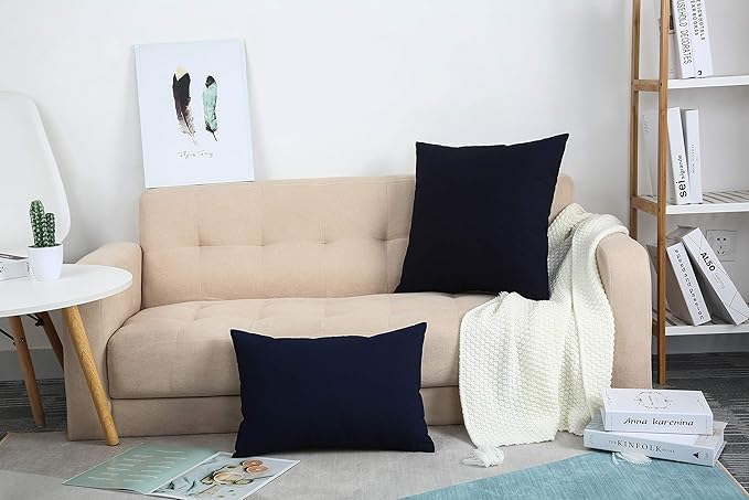 TangDepot Cotton Solid Throw Pillow Covers, 24" x 24" , Dark Navy, 1 Count (Pack of 1)