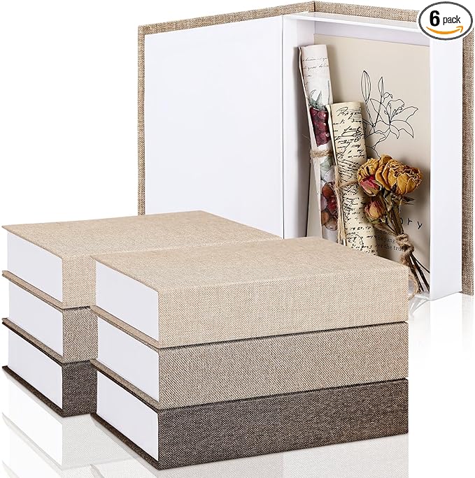 Geyoga 6 Pcs Faux Decorative Books Set for Home Decor Linen Fake Book Storage Box for Coffee Table Bookshelf Mantle Modern Home Decoration Photo Storage DIY Crafts, 8.6 x 6.1 x 1.8 Inch(Coffee Color)