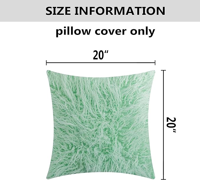 Home Brilliant Mint Throw Pillows for Couch Pillow Covers 20x20 Set of 2 Decorative Mongolian Faux Fur Cushion Cover Winter Decor, 50cm x 50cm
