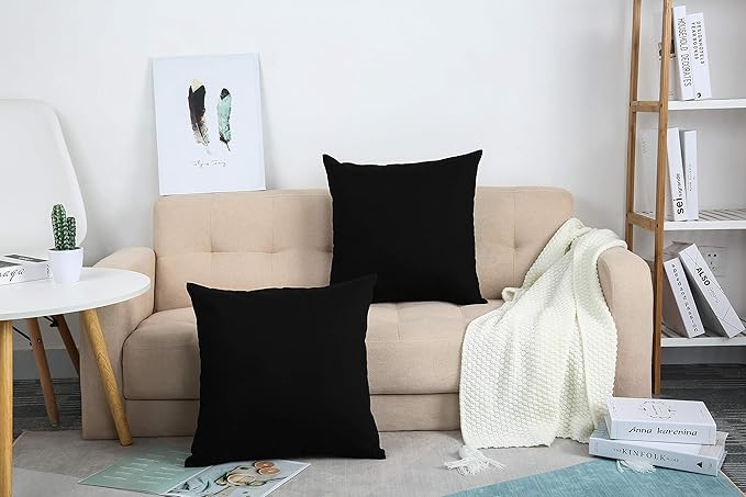 TangDepot Handmade Decorative Solid 100% Cotton Canvas Throw Pillow Covers/Pillow Shams, (24"x24", Black)