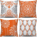 Coliuso Decorative Throw Pillow Covers 18x18 inch Set of 4,Orange and White Modern Simple Square Pillow Case Cushion Cover for Sofa Couch Farmhouse Outdoor Living Room (Burnt Orange and White)
