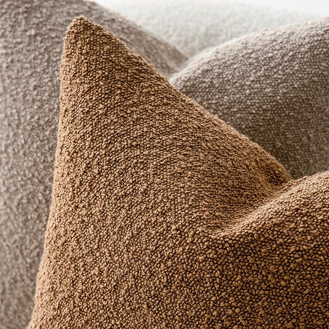 Foindtower Textured Boucle Throw Pillow Covers Accent Solid Pillow Cases Cozy Soft Decorative Couch Cushion Case for Chair Sofa Bedroom Living Room Home Decor, 20 x 20 Inch,Tobacco