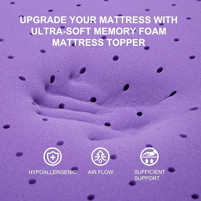 SINWEEK 2 Inch Gel Memory Foam Mattress Topper Ventilated Soft Pressure Relieve Mattress Pad, Breathable Bed Topper, CertiPUR-US Certified, Twin Size