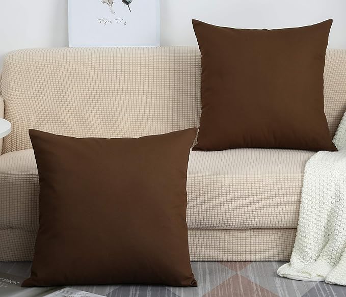 TangDepot Cotton Solid Throw Pillow Covers, 14" x 14" , Coffee, 1 Count (Pack of 1)