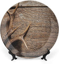 XISUNYA 10 Inch Decorative Plate, Antlers Tableware Plate, Deer Antlers On Wood Table Rustic Hunting Season Print Ornament Display Plate Decor Accessory for Dining, Parties, Wedding