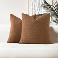 HAUSSY Set of 2 18x18 Decorative Throw Pillow Covers, Soft Cozy Textured Boucle Couch Cases, Home Decor for Couch Bed Living Room, Tobacco