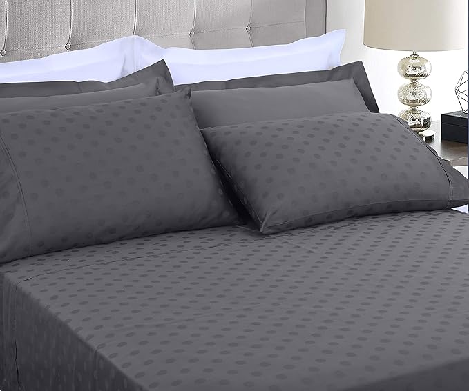Threadmill Cotton Queen Sheet Set | 100% Cotton Sheets for Queen Size Bed | Damask Jacquard Queen Bed Sheets Set with 16” Deep Pocket | Soft Sateen Weave 4-Piece Cooling Bedding Set | Dark Grey