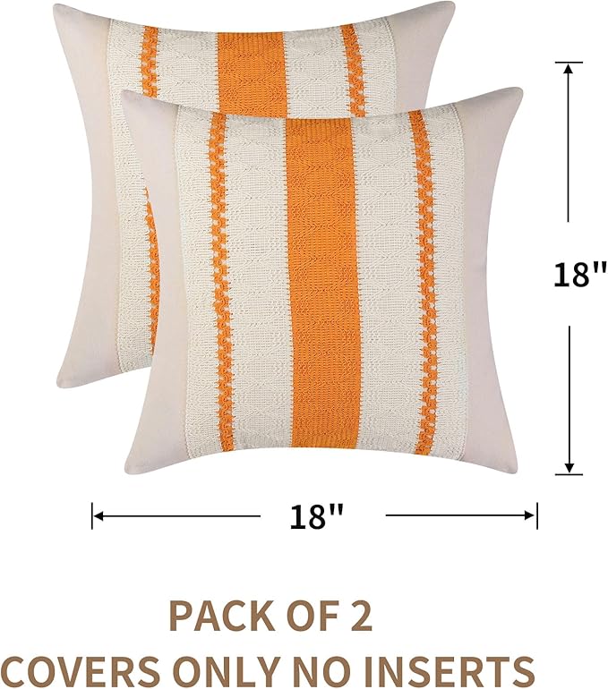 Boho Throw Pillow Covers Set of 2 Linen Farmhouse Pillow Covers 18x18,Rustic Decorative Throw Pillow Cover for Couch,Bed,Living Room (Tangerine Yellow, 18" x 18")