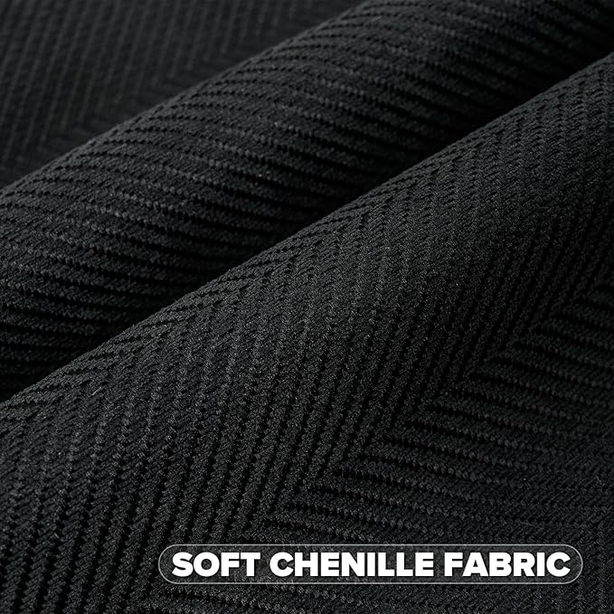 FUTEI Black Chenille Throw Pillow Covers 26x26 Inch Set of 2,Soft Wide Chevron Textured Euro Pillow Shams,Farmhouse Home Decor for Couch Living Room