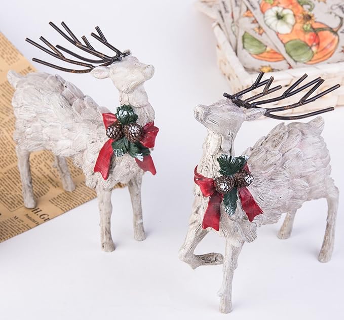 CEDAR HOME Resin Holiday Figurine Decorative Christmas Deer Tabletop Statue Decor, 2 Pack