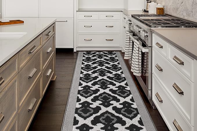 Custom Length Cut to Size Fleur de Lis Inspired Carpet Runner Rug for Hallways, Non Slip Rubber Backed, 31 inch Wide X Customized Length, Royal Grey, 31 inch X 15 feet