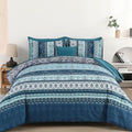Cottolester Boho Blue Comforter Set Queen Size 8 Pieces,Teal Blue Comforter Bohemian Striped Bed in A Bag,Soft Microfiber Bedding Set for All Seasons