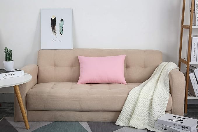 TangDepot Handmade Decorative Solid 100% Cotton Canvas Throw Pillow Covers/Pillow Shams, (12"x20", Salmon Pink)