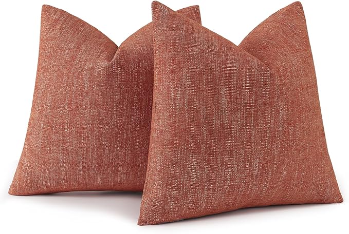 decorUhome Fall Chenille Decorative Throw Pillow Covers 20x20 Set of 2, Farmhouse Textured Square Neutral Solid Accent Pillow Covers for Couch Sofa Bed Living Room Home Decor, Rust
