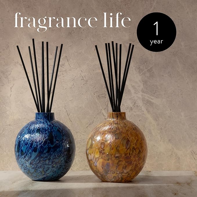 LAFCO New York Absolute Collection Reed Diffuser, Labdanum - 15 oz - Up to 1 Year Fragrance Life - Reusable, Hand Blown Glass Vessel - Nylon Reeds - Made in The USA