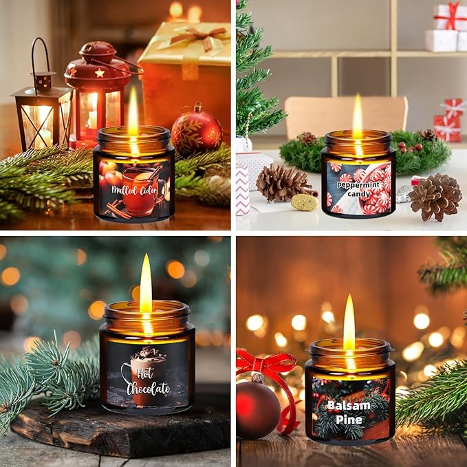 6 Pieces Christmas Scented Candle Christmas Candle Gift Set Christmas Tree,Cookies,Candy,Pine,Chocolate,Mulled Cider Candle for Christmas Decoration