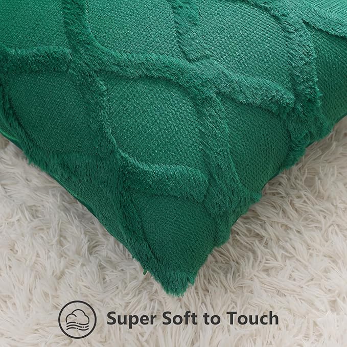 decorUhome Christmas Throw Pillow Covers 16x16 Inch Set of 2, Soft Plush Faux Fur Wool Green Couch Pillow Covers, Decorative Neutral Pillow Cases for Bed Sofa Living Room Home Decor