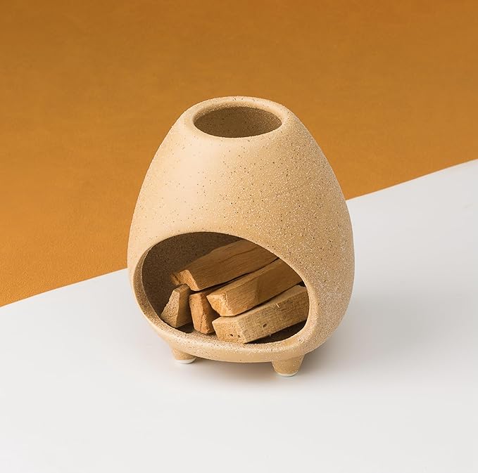 Palo Santo Holder Burner, Handcrafted Ceramic Incense Holder Burner and Ash Catcher for Palo Santo Sticks or sage Bundles, Smudge Bowl, Meditation Home Decor(Beige)