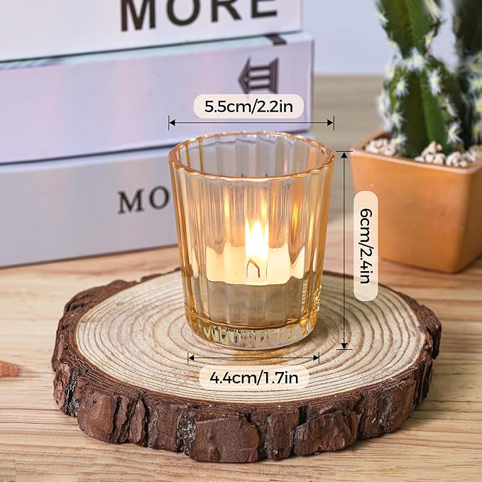 ComSaf Votive Candle Holders, 12 PCS Glass Candle Holders, Ribbed Tealight Candle Holder for Table Centerpieces, Gold Candle Holder for Wedding, Party, Baby Shower, Special Occasions, Fall Home Decor