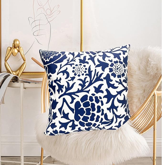 Decorative Throw Pillow Covers Set of 2 Blue Pillow Covers 20x20 inch Soft Short Plush Couch Pillow Case Floral Throw Pillows,Farmhouse Outdoor Pillow Covers for Sofa Bed Living Room Car