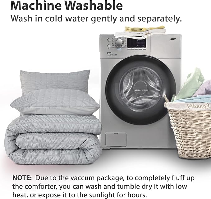 AveLom Light Gray Seersucker California King Comforter Set (104x96 inches), 3 Pieces-100% Soft Washed Microfiber Lightweight Comforter with 2 Pillowcases, All Season Down Alternative Bedding Set