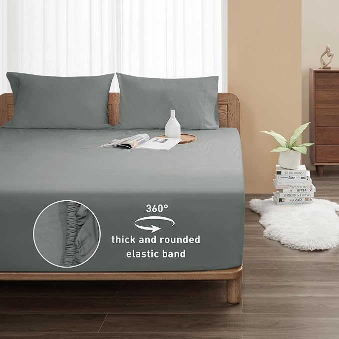 Sunflower King Fitted Sheet, 1-Piece Deep Pocket Fitted Bottom Sheet 16", 100% Cotton Sateen Soft Breathable, Ultimate Gray