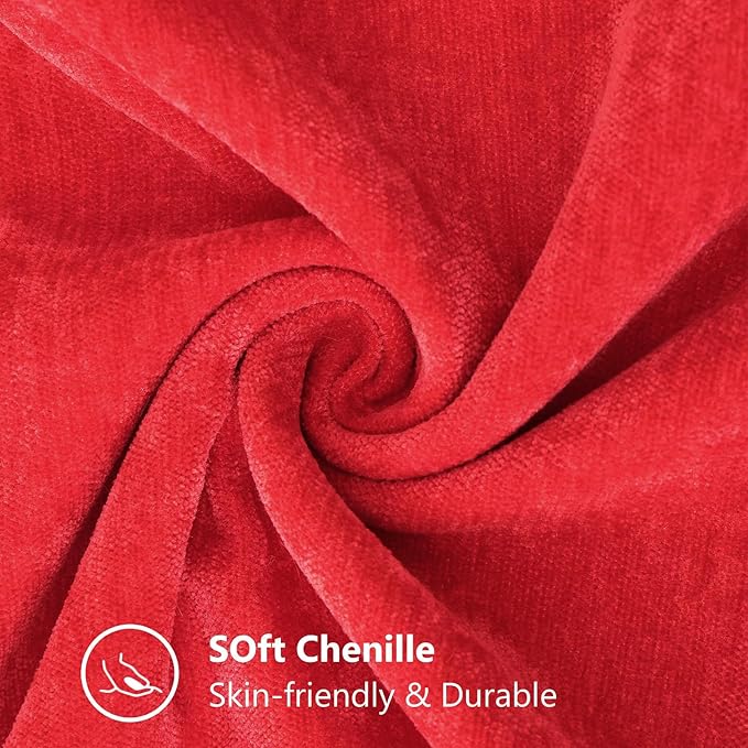decorUhome Christmas Chenille Soft Throw Pillow Covers 20x20 Set of 2, Farmhouse Velvet Neutral Decorative Euro Pillow Covers with Stitched Edge for Couch Sofa Bed Home Decor, Red