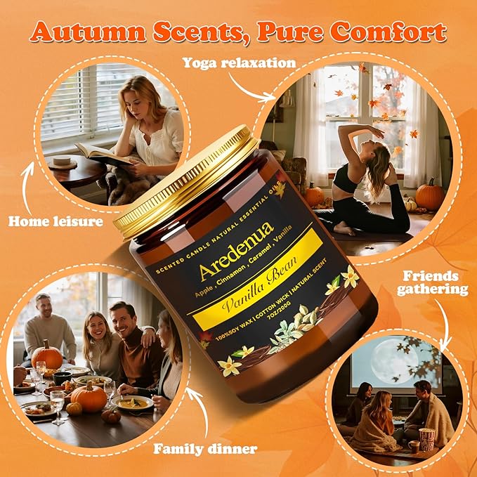 Vanilla Bean Candle - Odor Eliminating Candle | 7oz Soy Candles for Home, Air Freshening & Cozy Vanilla Scent, Odor Fall Candles Gift - Up to 50 Hour Burn time