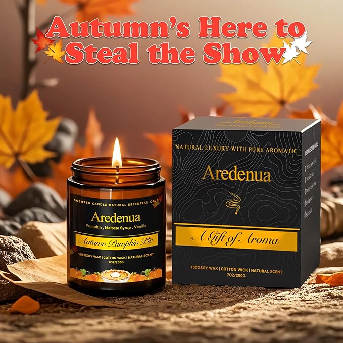 Pumpkin Pie Candle - Fall Scented Candles for Autumn, Halloween Pumpkin Candle - 7 OZ Soy Candles for Home Scented - Halloween/Thanksgiving Fall Gifts for Women Men