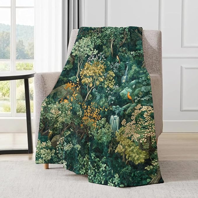 Enchanted Forest Blanket - Woodland Scene Lush Fleece Throw,Gifts for Kids Adult, Soft & Warm,Lightweight, for Modern Rustic Fantasy Decor, Nature Lovers, and Room Home Accents 50x60in