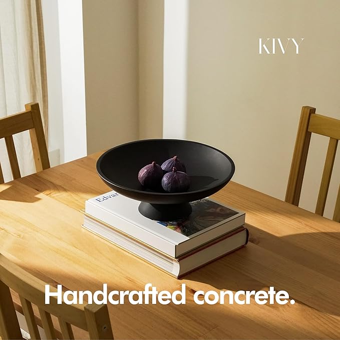 KIVY Concrete Fruit Bowl for Kitchen Counter - Large Decorative Bowl for Home Decor - Modern Key Bowl for Entryway Table - Pedestal Bowl - Fruit Basket for Home Decor - Black Fruit Bowl Decor