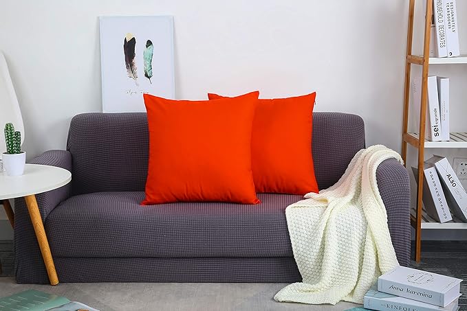 TangDepot Handmade Decorative Solid 100% Cotton Canvas Throw Pillow Covers/Pillow Shams, (28" x28" , Red Orange, 1 Count (Pack of 1))