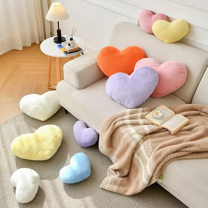 Heart Pillow Black Throw Pillows Decorative Pillows for Bed Couch Cute Faux Rabbit Fur Small Pillow for Women Valentine's Day Anniversary Fall Halloween Christmas Home Decor (Medium, 20"x15")