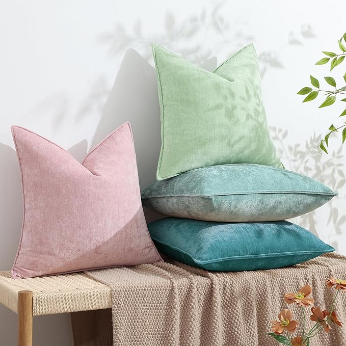 decorUhome Couch Throw Pillow Covers 16x16 Set of 2, Decorative Soft Euro Neutral Chenille Pillow Covers with Elegant Design for Sofa Bed Living Room Home Decor, Teal