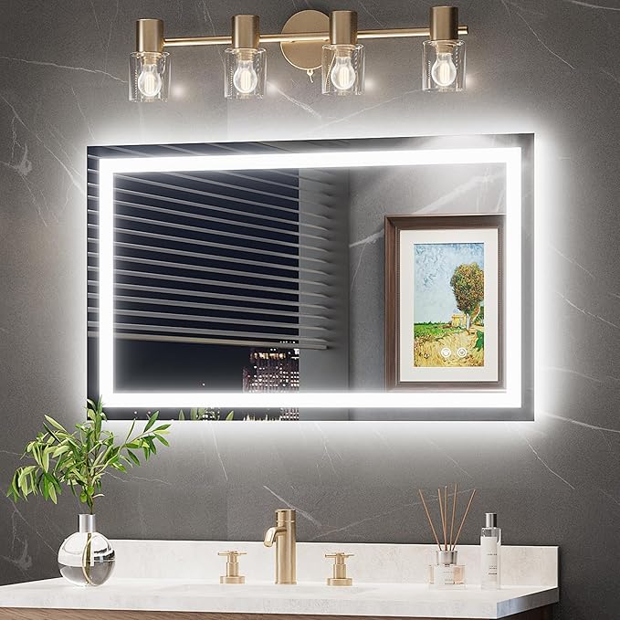 TokeShimi 40x24 LED Mirror for Bathroom,Anti-Fog LED Bathroom Vanity Mirror with Lights 3 Colors Dimmable,Backlit + Front lit,Tempered Glass,Waterproof,Shatterproof,UL Listed,Memory Function