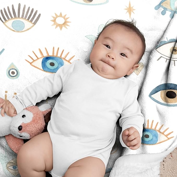 Evil Eye Pattern Throw Blanket Super Soft Cozy Plush Fleece Blanket Decorative Fuzzy Lightweight Blankets for Sofa Couch Bed Camping, 30"x40"-Toddlers/Pets Size