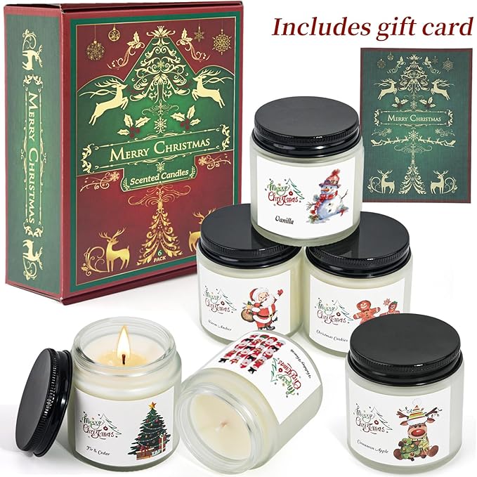 Christmas Scented Candles for Home, 6 Pack Soy Set, 21 oz Jar, Perfect Gifts for Women/Coworker/Girlfriend/Friends