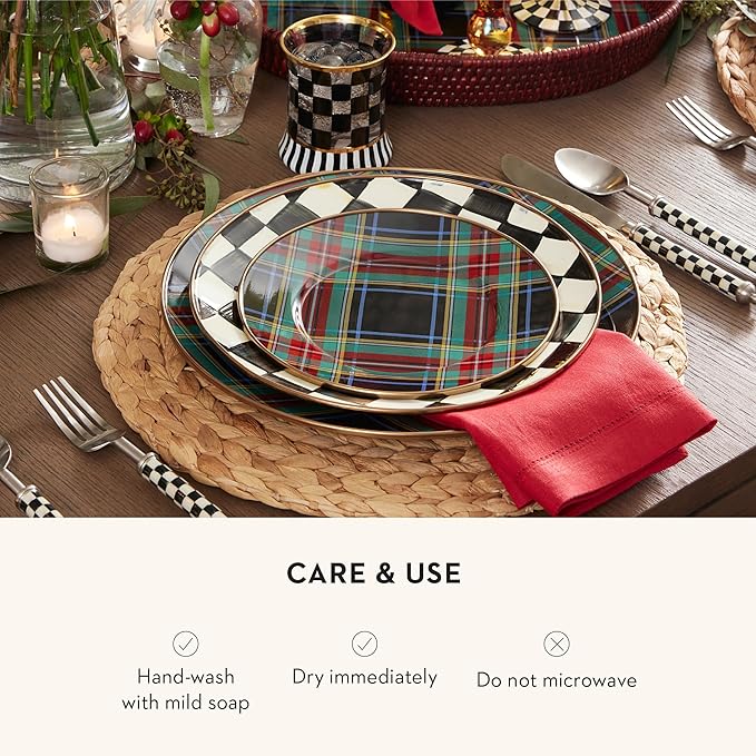 MACKENZIE-CHILDS Enamel Charger Plate, Charger Decoration for Dinner Plates or Home Decor, 12 Inches, Black Tartan, Set of 1