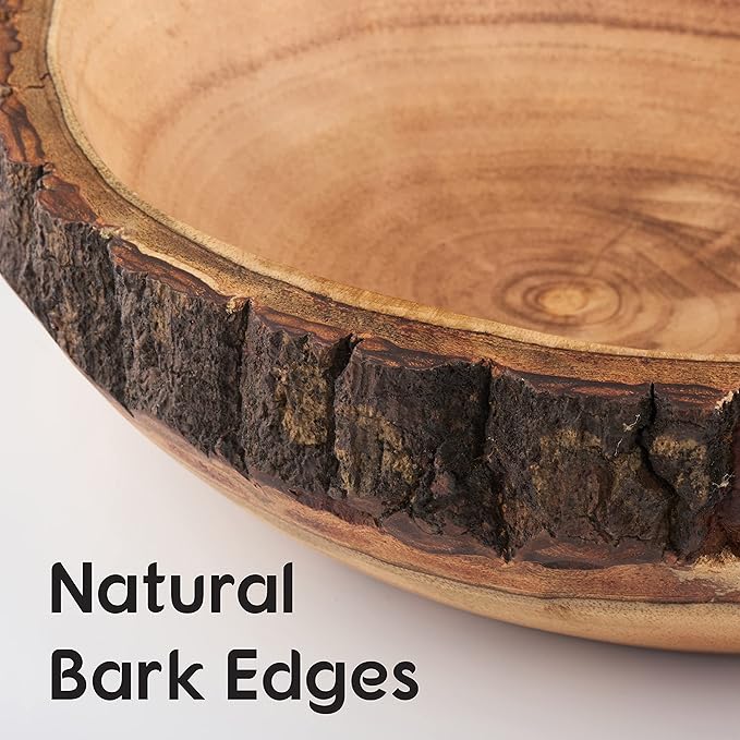 Wood Fruit Bowl for Kitchen Counter - Large Decorative Key Tray for Entryway Table - Wooden Holder Basket for Candy and Office (10.5 Inch)