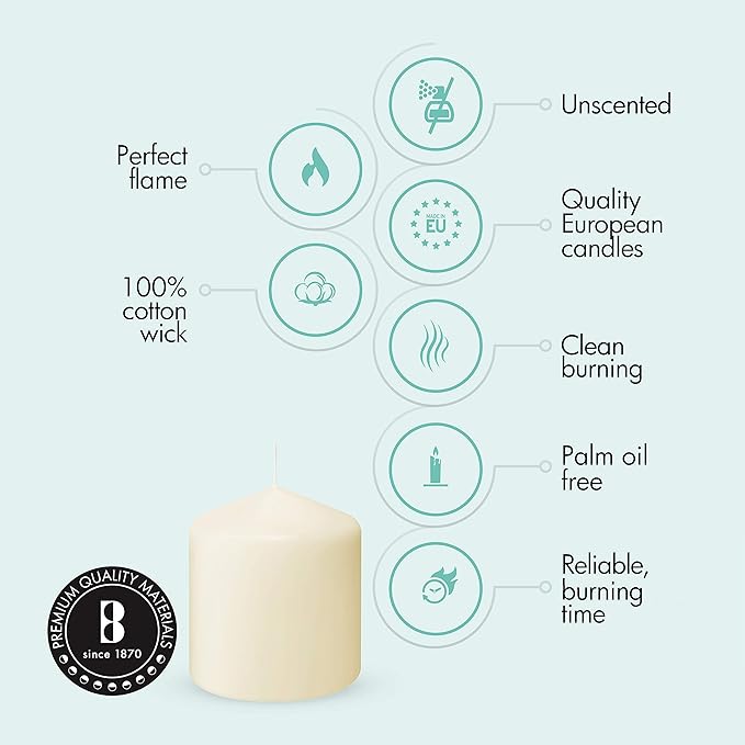 BOLSIUS 6 White Pillar Candles Bulk - 3x3 Inches Candle Set - 25+ Hours Clean Burning - No Palm Oil - 0% Animal Fat - Premium European Quality - Unscented Dripless Dinner Pillars