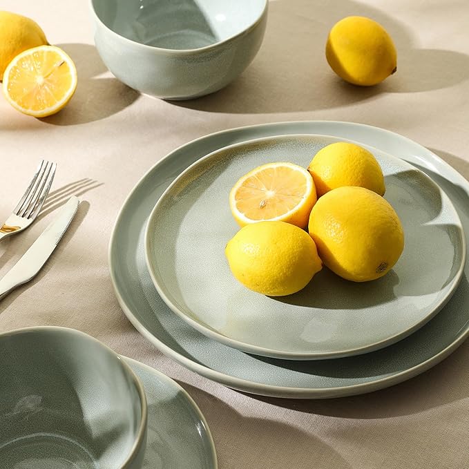 Stone Lain Mirella 4-Piece Dinner Plate Set Stoneware, Dishwasher and Microwave Safe, Light Green